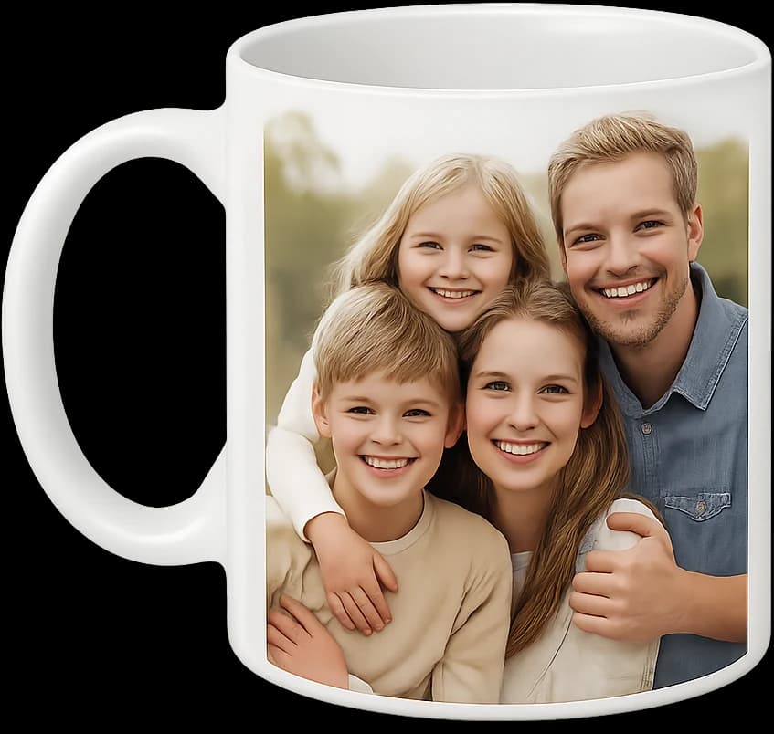 Taza personalizada con la foto de una familia impresa